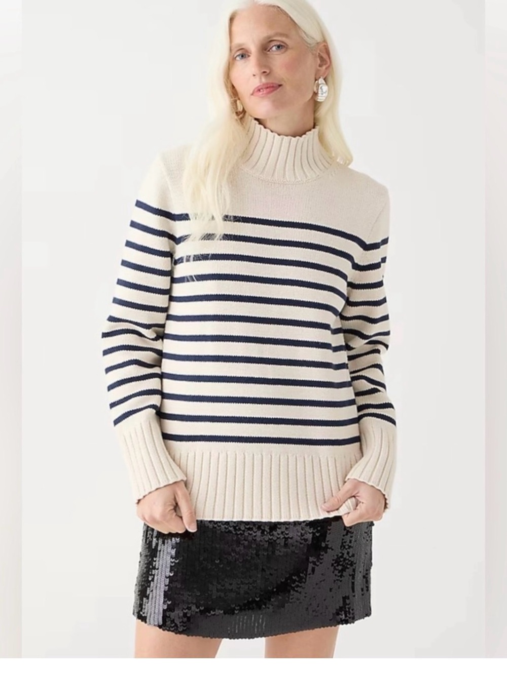 J crew Cream and black Striped Turtleneck Sweater - Women